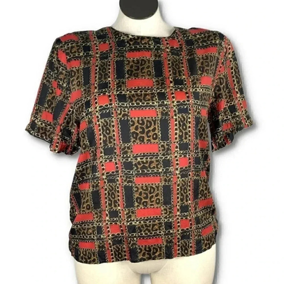 Anna and Frank top size XL 100% silk multicolored Gold chain holiday 80s 90s